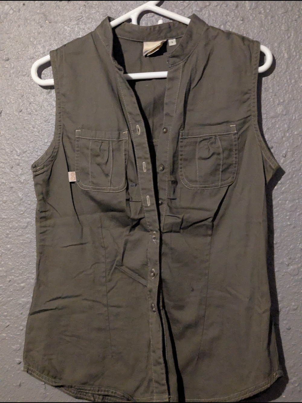 Sleeveless Olive Khaki Utility Button-Front Women's Top S